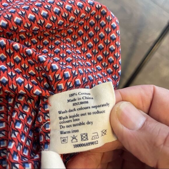 Jack Wills Red with White-Blue Small Print LS Button Down Shirt in Size Large - Picture 3 of 8